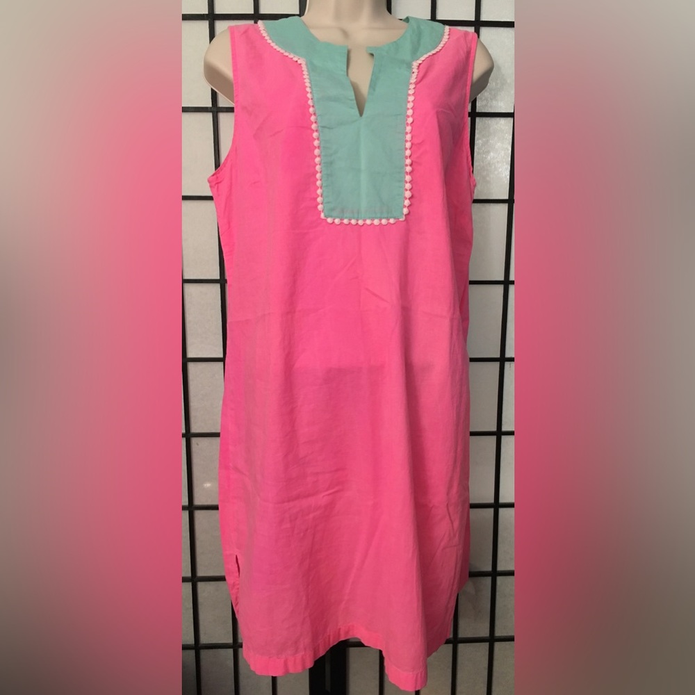 Sail to Sable Pink Shift Dress with Mint Bib Trim